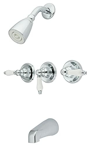 Kingston Brass KB231PL Tub and Shower Faucet with 3-Porcelain Lever Handle, Polished Chrome,5-Inch Spout Reach