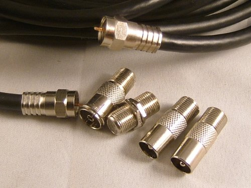 The One Stop Sat Shop ® 20m black universal satellite & aerial extension cable kit with satellite & coax adaptors and cable clips
