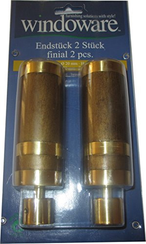Gardinenstangen-Endstück für Ø 20 mm Rohr, Messing-Holz-Optik, 2er Set