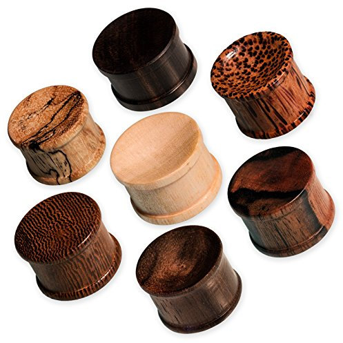 Fly Style 1 Stück Ohr-Plug Flesh Tunnel aus Holz | natürlicher Piercing-Schmuck, Grösse:4 mm, Modelle:Modell E