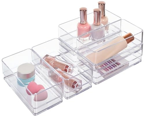 STORi SimpleSort 6-Piece Stackable Clear Drawer Organizer Set | 6 x 3 x 2 Rectangle Trays | Small Makeup Vanity Storage Bins and Office Desk Drawer Dividers | Made in USA