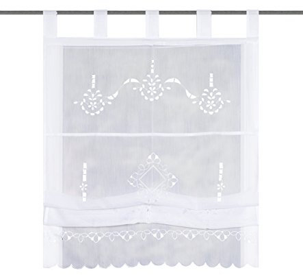 Home fashion Schlaufenrollo Batist Lochstickerei, Polyester, Weiß, 130 x 100 cm, 1 Einheiten