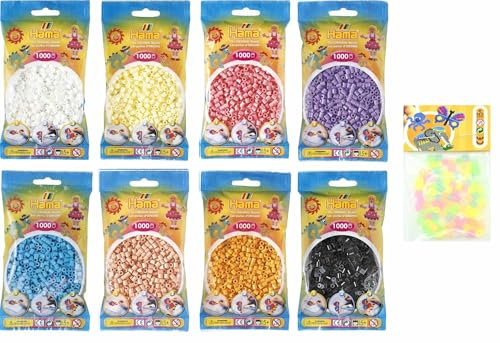 Happy Price Toys Hama Midi Bügelperlen (Kon-16) Konvulut 8 Farben (Weiß,Creme,Hellrot,Schwarz,Hautfarben,Pastell-Lila,Azurblau,Teddybärenfarbe)