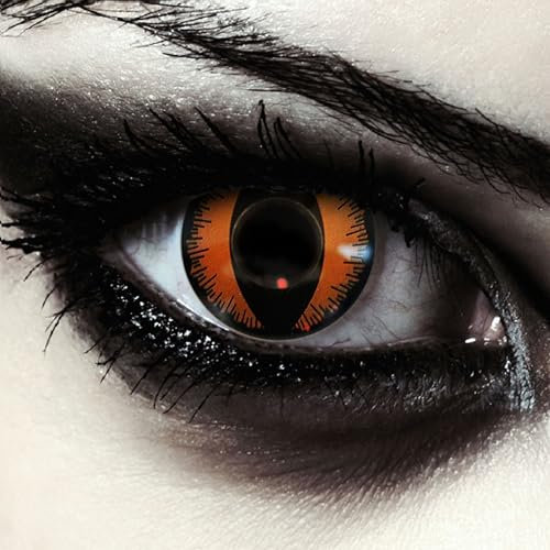 DESIGNLENSES lentilles de couleur pour halloween costume de serpent, 1 paire (2 pcs), yeux de chat sans correction + étui à lentilles Orange Dragon