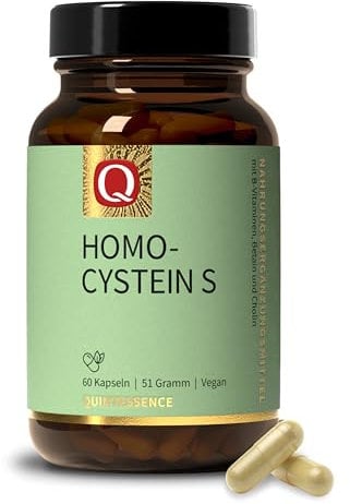 Quintessence Homocystein S, 60 x Kapseln hochdosiert, Nahrungsergänzung mit 8 aktiven B-Vitaminen, Betain & Cholin, wichtig für normalen Homocystein Stoffwechsel, Produziert in Deutschland