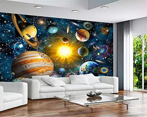 3D Fototapete Cartoon Weltall Sternenhimmel Kinderzimmer Hintergrundbild Tapete 300x210cm