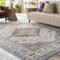 Livabliss Casablanca Vintage Teppich groß - Teppich Wohnzimmer 160x213 cm, Esszimmer, Schlafzimmer - Orientalischer Teppich Boho Style - Carpet Living Room, Bunter Muster, Taupe, Blau und Grau
