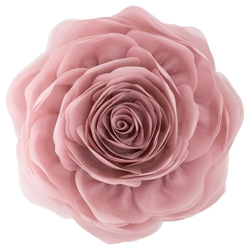 JWH 3D-Blumenkissen, dekoratives Dekokissen, rund, florales Akzent, Kissenbezüge, ästhetisch, niedliches Kissen, weicher Samt-Kissenbezug, handgefertigt für Couch, Schlafzimmer, 30.5 cm, Roségold