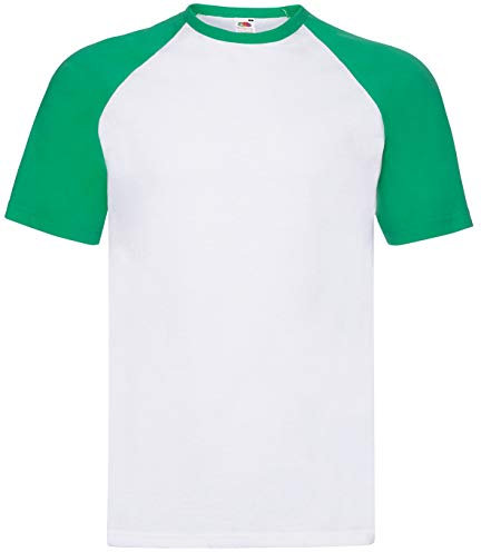 Fruit of the Loom Shortsleeve Baseball T-Shirt S M L XL XXL, Größe:S, Farbe:weiß/maigrün