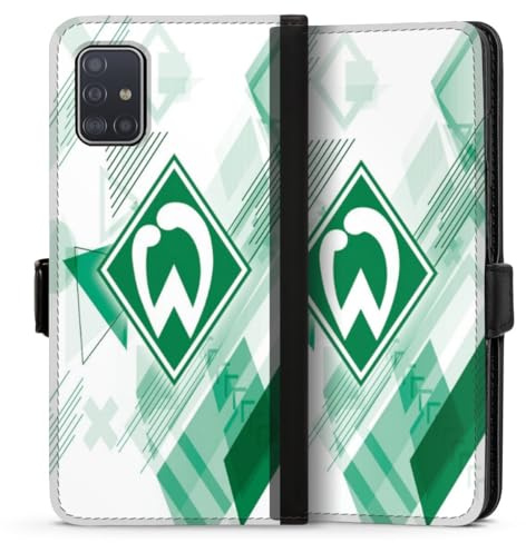 Klapphülle kompatibel mit Samsung Galaxy A51 Handyhülle aus Kunst Leder schwarz Flip Case SV Werder Bremen Muster Offizielles Lizenzprodukt