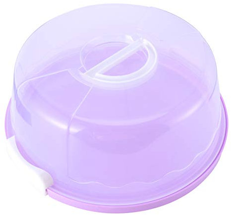 UPKOCH 10 Inch Cake Carrier with Handle, 2 Safety Locks & Clear Dome Lid - Portable Plastic Cake Container for Bakery Storage, Birthday Christmas Transport (31.5x31.5x12cm, Purple)
