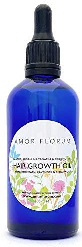 100% Natürlich HAARWACHSTUM ÖL - RIZIN, ARGAN, MACADAMIA mit THYMIAN, ROSMARIN, LAVENDEL & ZEDERNHOLZ - 100 ml von AMOR FLORUM. Natürliche Öle und aktive Pflanzenstoffe zur Förderung des Haarwachstums