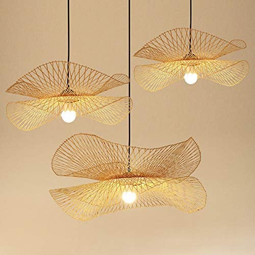 COCOL Vintage Bambus Gewebte Hängelampe Land Bambus Gewebte Lampe Handgewebte Pendellampe E27 Naturbambus Esszimmer Wohnzimmer Korridor Dekorative Beleuchtung Deckenleuchte,65cm