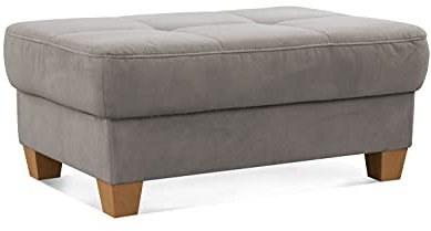 CAVADORE Hocker Puccino mit Holzfüßen im Landhausstil / Beistellhocker für Sofa Puccino / 99 x 45 x 65 cm / Mikrofaser Hellgrau