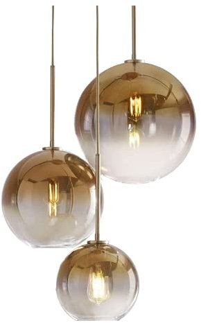 KCO Éclairage doré à 3 lumières - Grand pendentif en verre - Île de cuisine - Globe à bulles - Lustre moderne du milieu du siècle
