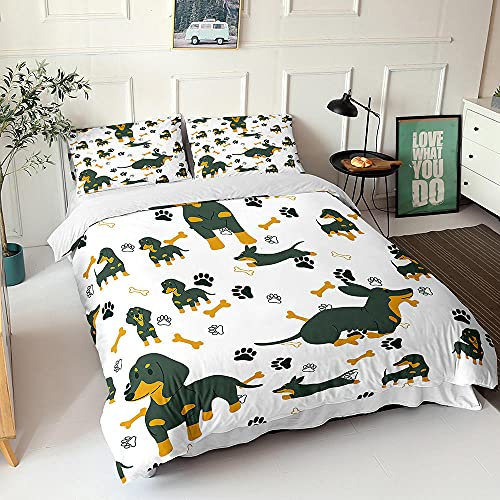 kldby Bettbezug 135 x 200 Dackel Muster Bettwäsche Set, 100% Microfaser Weiche Atmungsaktive 2 Teilig - 1 Bettbezüge mit Reißverschluss und 1 Kissenbezug 80x80 cm