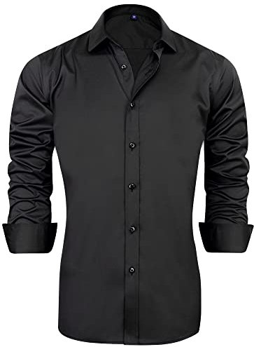 J.VER Hemd Herren Langarm Bügelfrei Regular Fit Herrenhemden LangäRmliges Casual Oberhemd Aus Baumwolle Button Down Hemden Faltenfrei Freizeithemd mit Tasche,Schwarz,XL