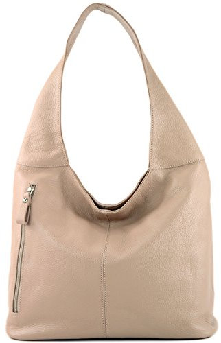 modamoda de T155 Damen Leder Shopper Schultertasche Large handmade in Italy, Farbe:Rosabeige dunkel