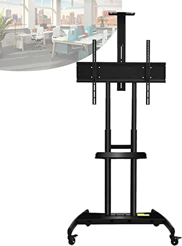 SRHIMEOS Mobile TV Cart Rooling TV Stand with Wheels for 55 to 80 Inch LCD LED OLED Plasma Flat Panel Screens up to 90.9kg/200lbs, Max VESA 800x500mm(Black)