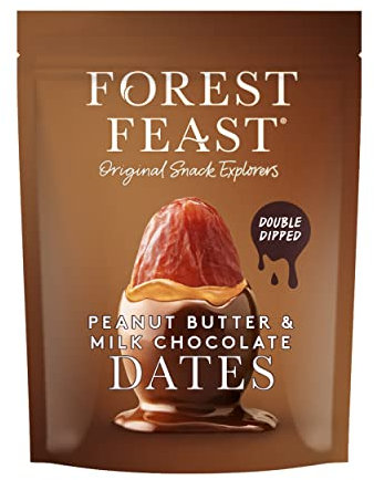 FOREST FEAST Peanut Butter & Milk Chocolate Dates 6 x 140g | Double Dipped Deglet Nour Dates in Belgian Milk Chocolate, Peanut Butter Dates, Chocolate Covered Fruit Snack