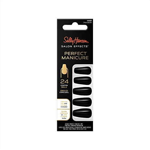 Sally Hansen Salon Effects Perfect Manicure, Onyx Pected Coffin, Press on Nails with Adhesive Tabs & Glue, Easy Apply, 24 Pcs, Manicure at Home
