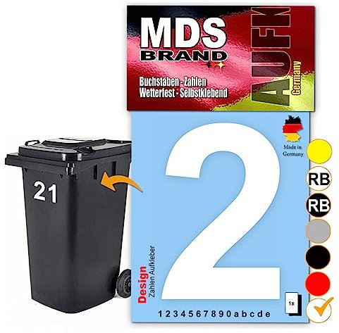 MDS Brand Design 15cm Zahlen Aufkleber Selbstklebende Klebezahlen für Briefkasten, Mülltonne & Hausnummeren Aufkleber für Außen & Innen, D-15 (2, Weiß)