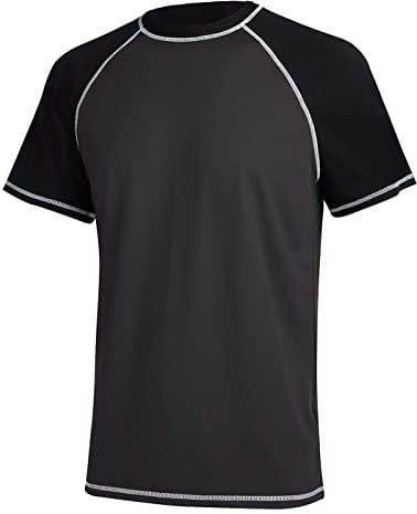 YuKaiChen Men's UPF 50+ Rash Guards Short Sleeve Swim Shirts Quick Drying Sun Protection Rash Vest Charcoal Grey 5XL