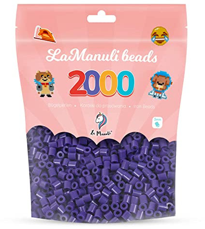 La Manuli Bügelperlen ca. 2000 Stück Midi Perlen Im wiederverschließbaren Beutel | Nachfüllset Bastelperlen Mit jeder Marke Beads kompatibel | 5 mm Steckperlen (Dunkelviolett)