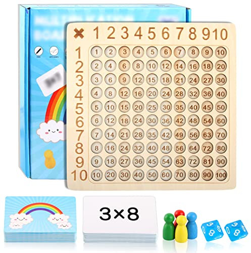 Montessori Multiplikationsbrett, Holz Multiplikation Brettspiel, Brettspiel Multiplikation, Multiplikationstabelle Spiel, Multiplikationslehrmittel für Frühkindliche Bildung für ab 3Jahren (Rainbow)