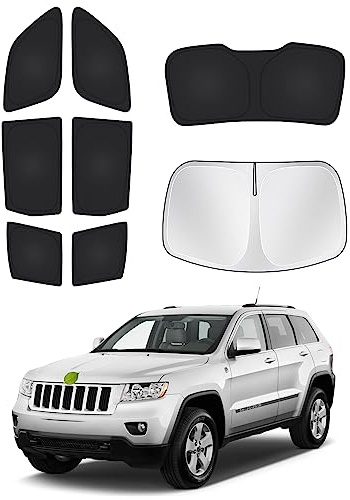 Canvcle Sunshades for Jeep Grand Cherokee 2011-2021 Windshield Sunshade Side&Rear Windows Sun Visor Privacy Protection Keep Vehicle Cool Black 8PCS Set