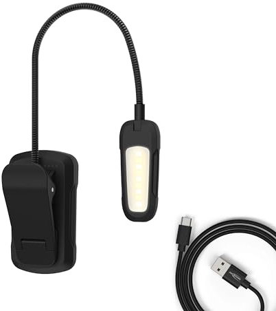 ANSMANN LED Clip Light/Klemmleuchte mit verstellbarem Hals, 9 LEDs, wiederaufladbar über USB Typ C, 22 Lumen Helligkeit, 1,8 W, 3 Lichtfarben, dimmbar, ideal für Lesen, Notenständer, Werkstatt