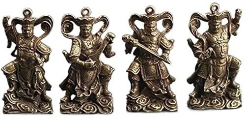 MAYABI Kupfer Buddha StatueOrnamente,. Vintage Kupfer Vier Gesetze Anwendung Gott Buddha Statue Schlüsselanhänger Anhänger Kleine Ornamente Glück Home Decor Schreibtisch Dekorationen 4 Stück