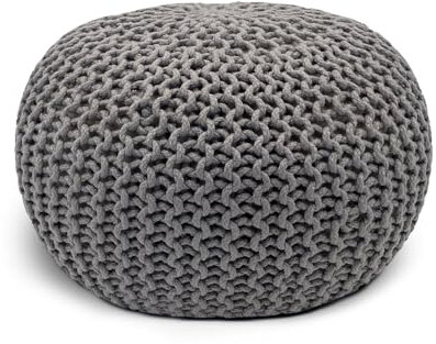 casamia Pouf Ø 55 o. 45 cm Strickhocker Sitzpouf Bodenkissen Premium Outdoor nachhaltig Größe ø 45 cm, Farbe grau - Silbergrau