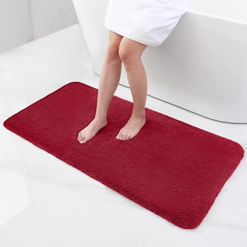 smiry Thick Premium Microfiber Bath Mat 60 x 120 cm Bathroom Mat Wine Red | Non-slip Absorbent Plush Bath Rug Soaks Water Fast, Machine Washable & Non-shedding, Durable for Bathroom, Sink, Laundry