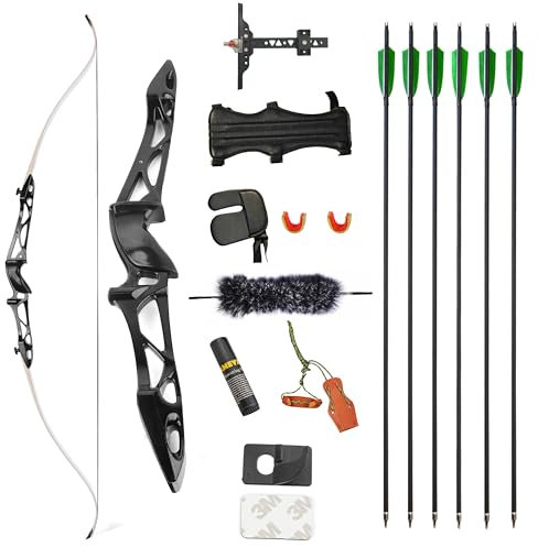 AMEYXGS 68 70 Bogenschießen Takedown Recurve Pfeil und Bogen Set 20 lbs 30 lbs 40 lbs Aluminiumlegierung Riser Jagd Ziel Übungsbogen Traditioneller Langbogen (68 Zoll schwarz, 24LBS)