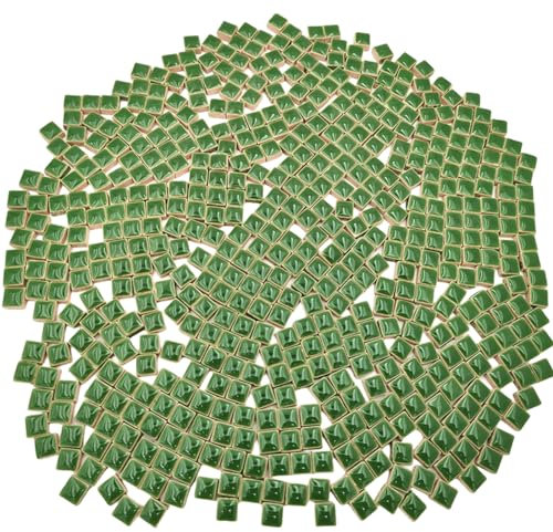 BTMIEY Quadratische Keramik-Mosaikfliesen, 500 Stück, 1 x 1 cm, handgefertigt, kreative Mikro-Mosaikstücke für Liebhaber, DIY-Mosaik-Projekte und Heimdekorationen (grün)