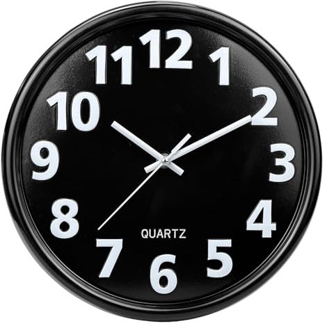 Plumeet 30cm Große Wanduhr, Nicht tickende Stille Quarz Dekorative Uhren, Moderner Stil Gut für Wohnküche Wohnzimmer Schlafzimmer Büro, Große 3D-Nummer Anzeige, batteriebetrieben (Schwarz)