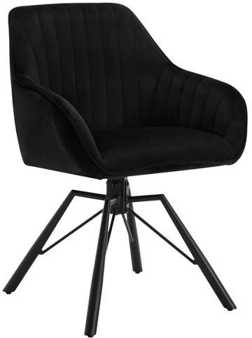 WOLTU 1x Esszimmerstuhl drehbar, Samt Stuhl Esszimmer, Drehstuhl, Küchenstuhl, Sessel Wohnzimmer, Polsterstuhl mit Armlehnen, Metallbeine, Loungesessel ergonomisch, Schwarz, EZS12sz-1