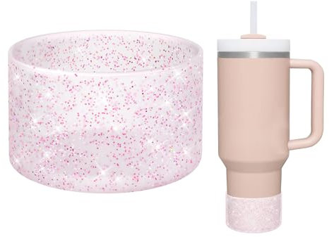WUQID Protective Bling Silicone Boot Sleeve, Compatible with Stanley Tumbler 20-40oz & Hydro Flask Bottle 12oz-24oz, Glitter Reduces Dents Sleeve Cover for More Bottles/Tumblers Bottom of 2.83-2.95in