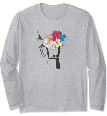 Vintage Coffee Maker Moka Pot with Flowers Coffee Moka Long Sleeve T-Shirt