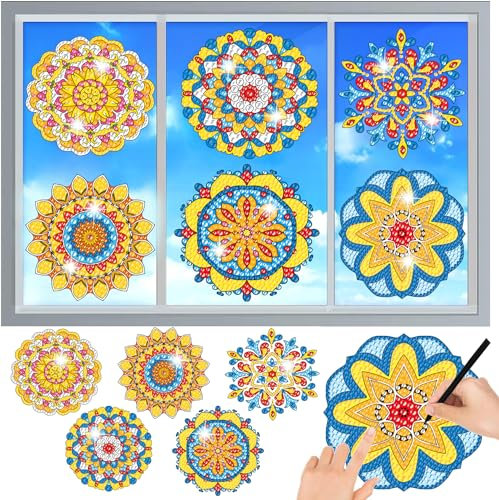 MEIEST Diamant-Malerei-Set für Sonnenfänger, Mandala-Kunst, Buntglas-Fensteraufkleber, Mosaik-Malerei nach Zahlen, Fensterfolie, statische Haftung, 3D-Aufkleber, Kunst-Bastelbedarf (4)