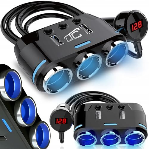 LTC Zigarettenanzünder Splitter 2 + 2 USB 2.4A. + 2 USB-Buchsen mit QC-Schnellladung - Schalter für Zigarettenanzünderbuchsen - LED-Anzeige - 100mm x 40mm x 80mm