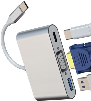 Adaptateur VGA type C USB vers USB C (3 en 1) pour Apple iPhone15 Pro Max pour iPad Air Macbook Câble Hub Displayport Splitter Chargeur Rallonge Moniteur Jack Connecteur Thunderbolt OTG Compatible