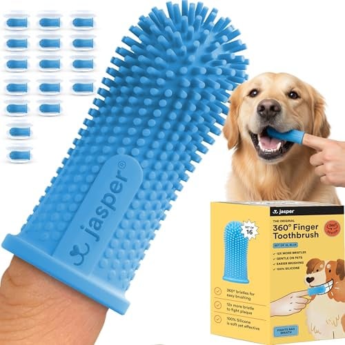 Jasper Dog Toothbrush, 360º Dog Toothbrush Set, Cat Toothbrush, Dog Teeth Cleaning, Dog Finger Toothbrush, Dog Toothbrush for Small & Large Pets, Dog Toothpaste Not Included, 16 Pieces