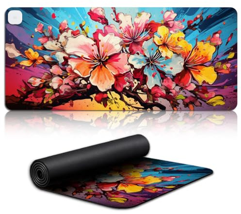 Tappetino per mouse da gaming, motivo fiori di mela, tappetino per mouse riscaldato (70 x 31 x 0,3) cm, 3 livelli di spegnimento automatico, in pelle PVC, per casa, ufficio, lavoro