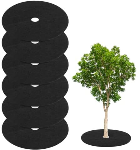 M METERXITY 6 Pcs Anneaux de Couverture d'arbre Non Tissés, 24.4 Housse en Tissu Anti-Mauvaises Herbes pour Arbre, à Appliquer sur l'anneau de Paillis d'arbre de Jardin (Rond Noir)