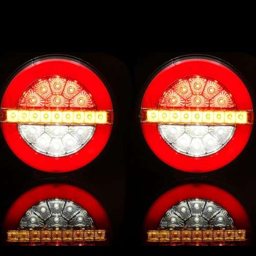 ETUKER 2xAnhänger Rückleuchten Rund Led 4Funktion 12/24v Beleuchtung Anhänger Lichter LED Weiß Rückfahrscheinwerfer Wasserdicht