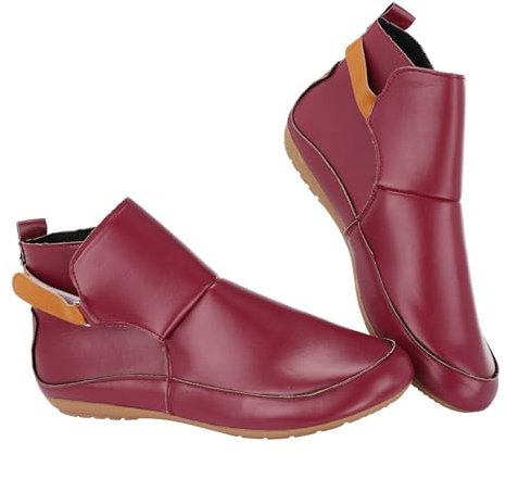 Stivali da donna con tacco basso e lacci, scarpe basse invernali, punta arrotondata, stivali da passeggio, Rosso, 39 EU