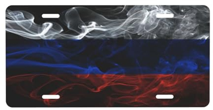 Nummernschild im Rauchstil mit der Flagge Russlands für die Vorderseite des Autos. Nummernschilder, 6 x 12 Zoll, Metall-Autoschilder, Etikett, Vanity-Neuheit, Auto-Dekor-Etikett