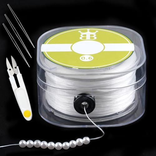 120m Nylonfaden Transparent, 0.6mm Elastisch Gummiband für Armbänder, Elastisches Band für Armbänder, Perlen Faden mit Perlennadel und Schere, Faden Für Armbänder, für DIY, Armbänder